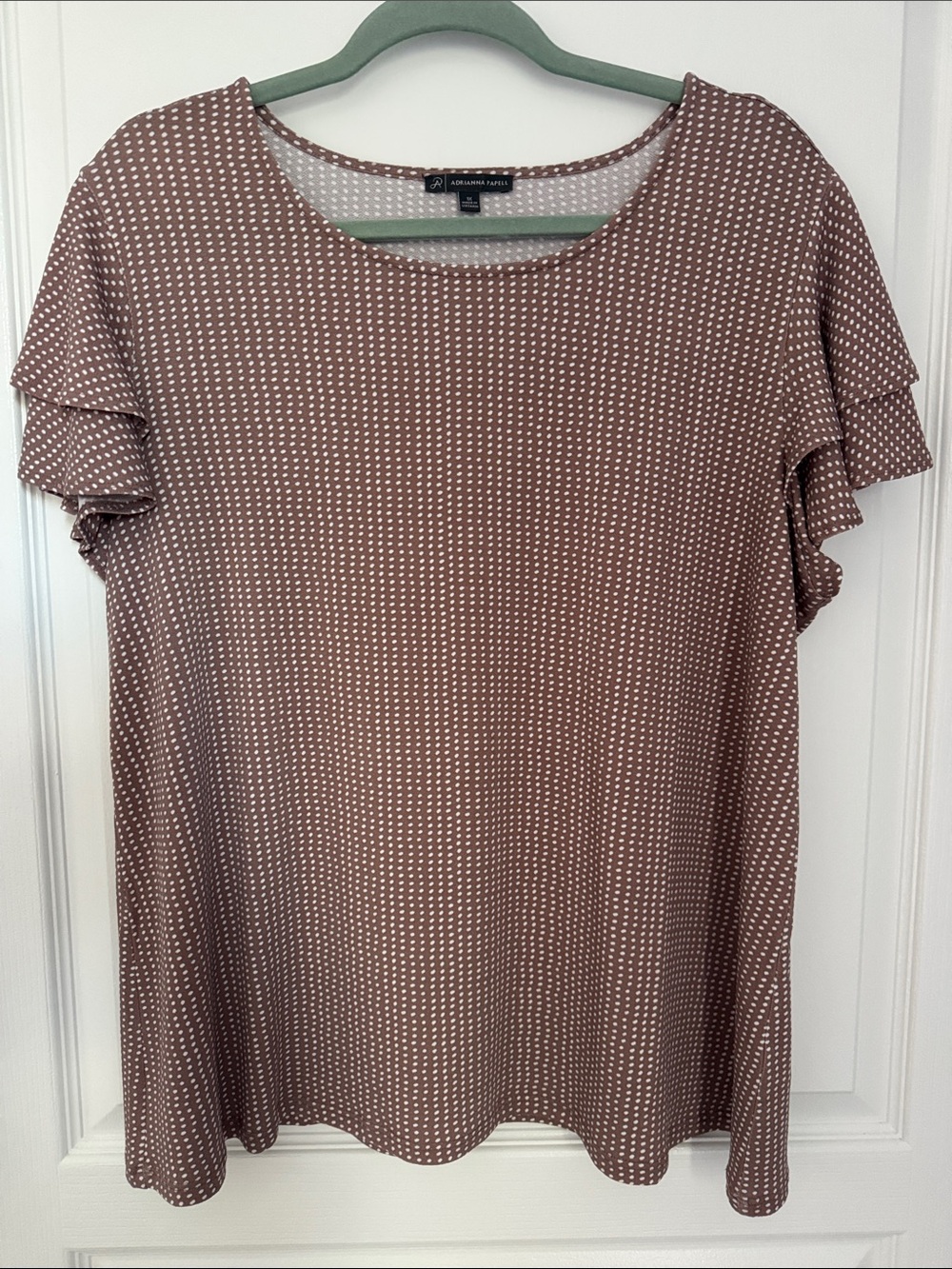 Tan/White Polka Dot Ruffle Sleeve Blouse